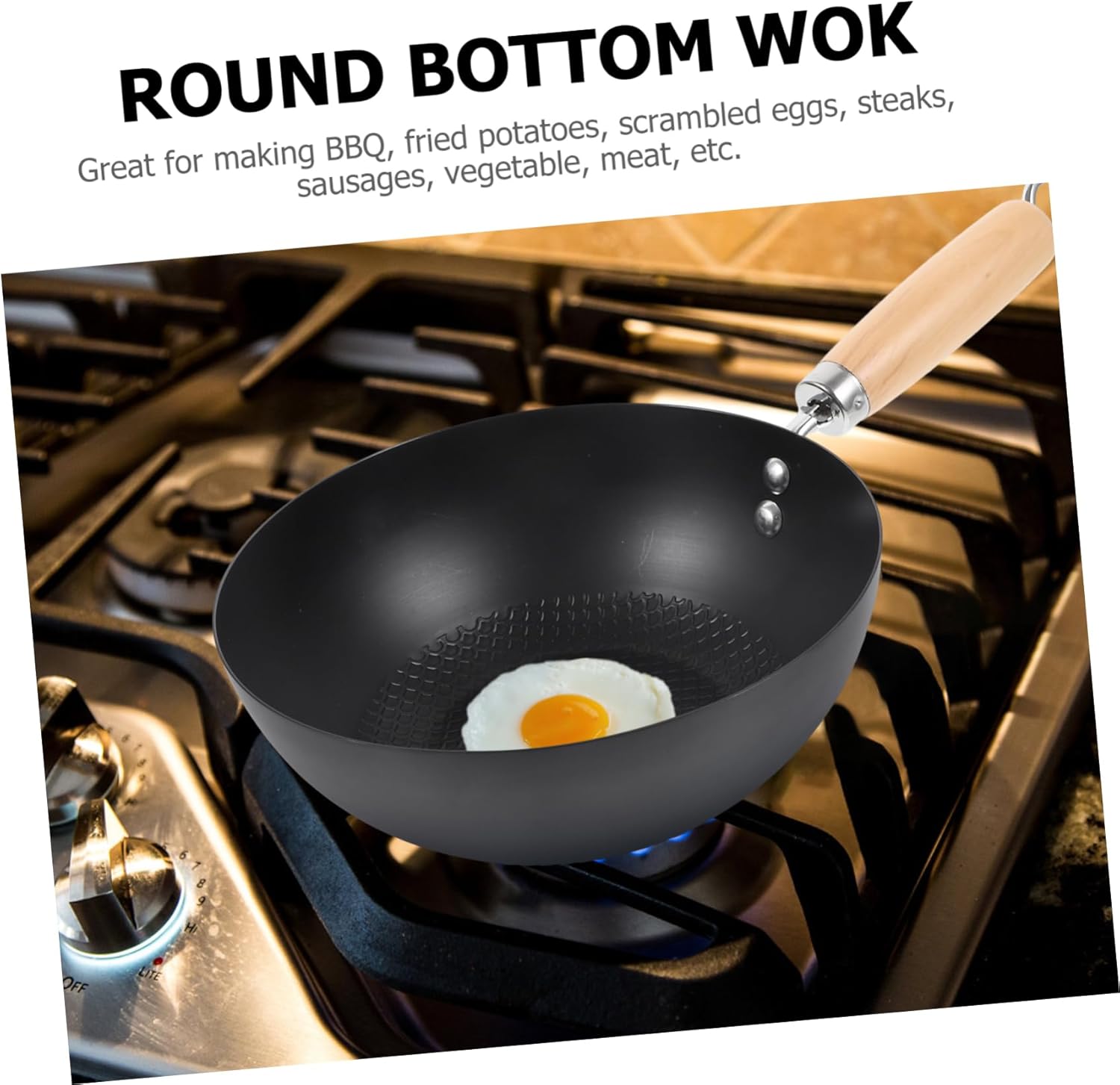 COLLBATH Small Iron Wok Non-Stick Gas Stove Frying Pan 14.56X7.87X3.54 Inch for Home Kitchen Cooking Versatile Japanese Style Cookware