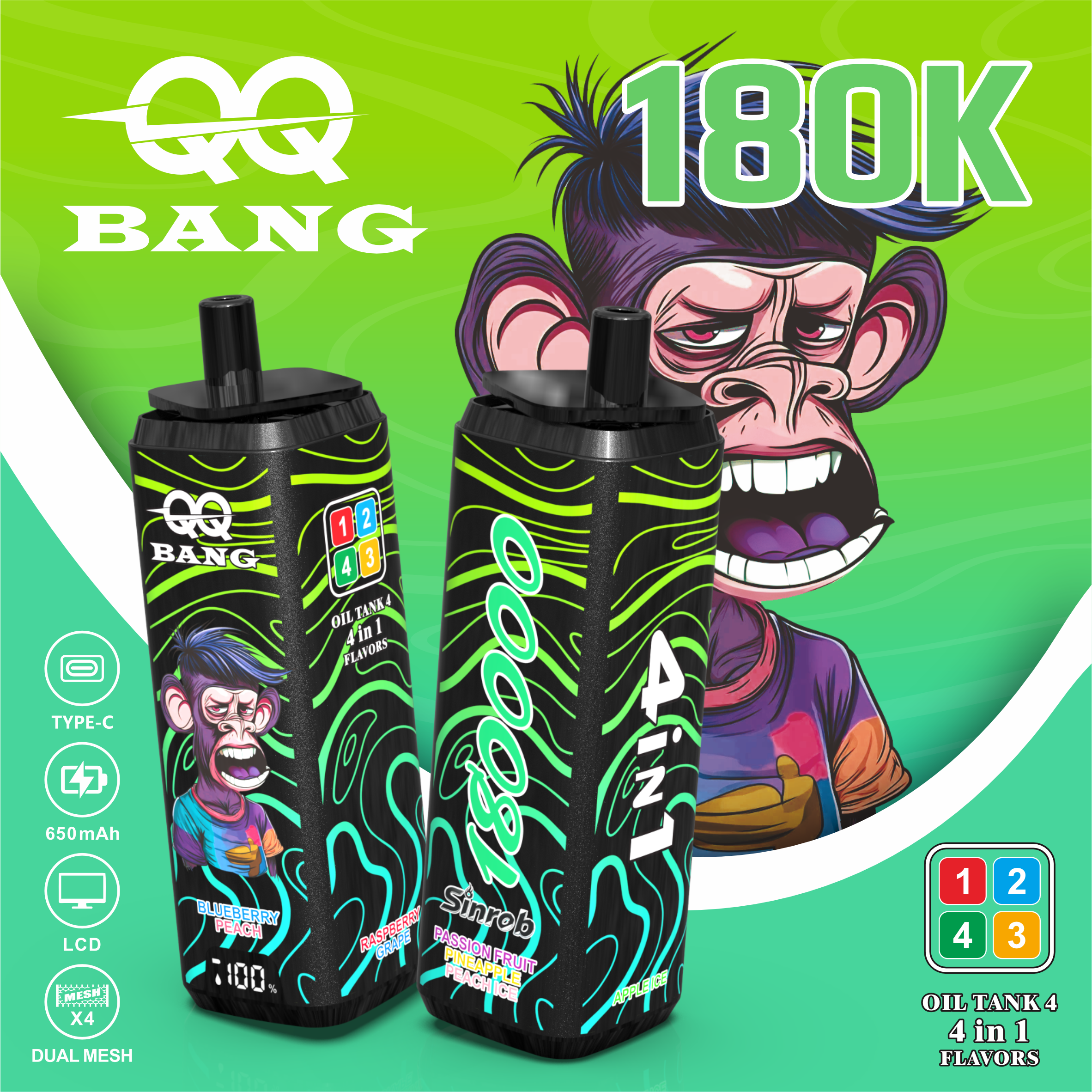 QQBANG 180K-DSK070 | 4-in-1 Disposable Pod