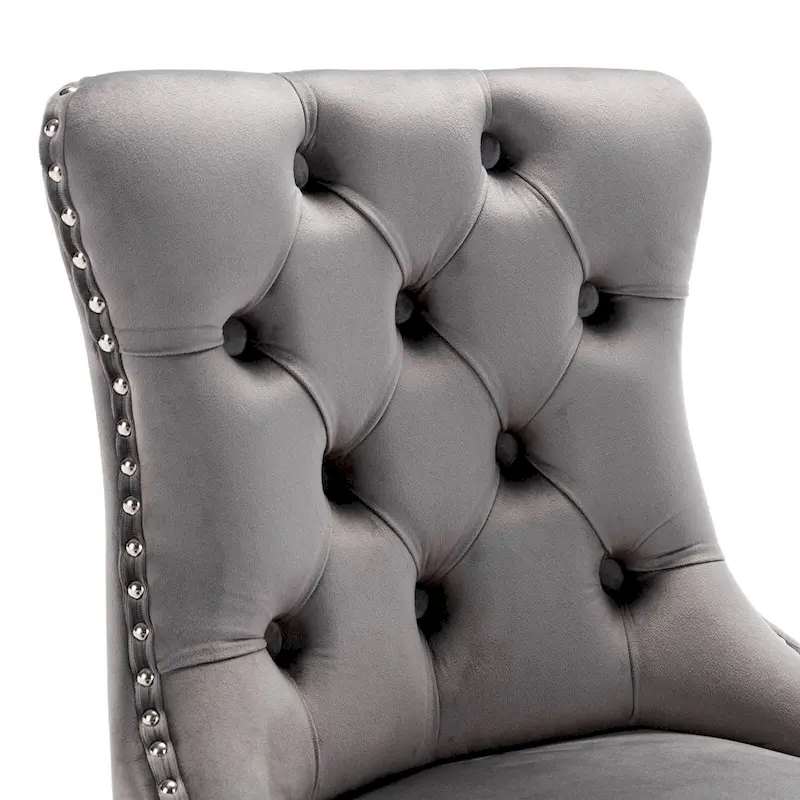 Contemporary Set of 2 Bar Stools with Button-Tufted Back and Studded Trim, Chrome Metal Base - Ideal for Dining Room, Living Room, and Bedroom