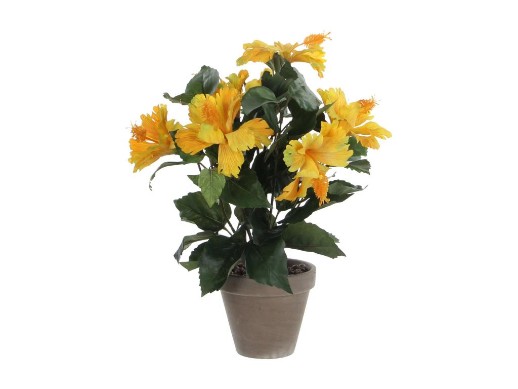 Planta artificial de Poliéster y terracota - 40 x Ø30 - Amarillo - HIBISCUS