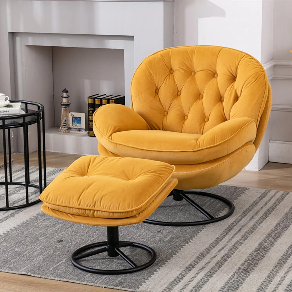 Velvet Swivel Accent Chair with Ottoman Set, Modern Lounge Chair with Footrest and Metal Base Comfy Armchair with 360 Degree Swiveling Single Sofa Chair Accent Chairs for Living Room, Green - Image 18