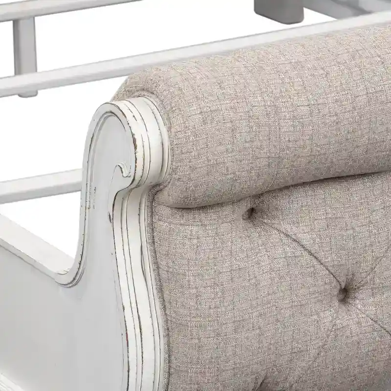 Antique White King Sleigh Bed with Upholstered Design from Magnolia Manor