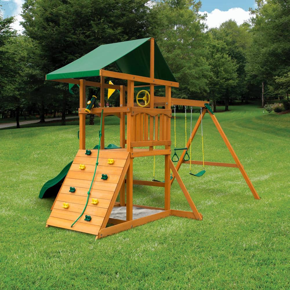 DIY Wooden Outdoor Playset With Tarp Roof, Rock Wall, Wave Slide, 3 Swings - Outing III - Image 3 DIY Wooden Outdoor Playset With Tarp Roof, Rock Wall, Wave Slide, 3 Swings - Outing III - Image 3