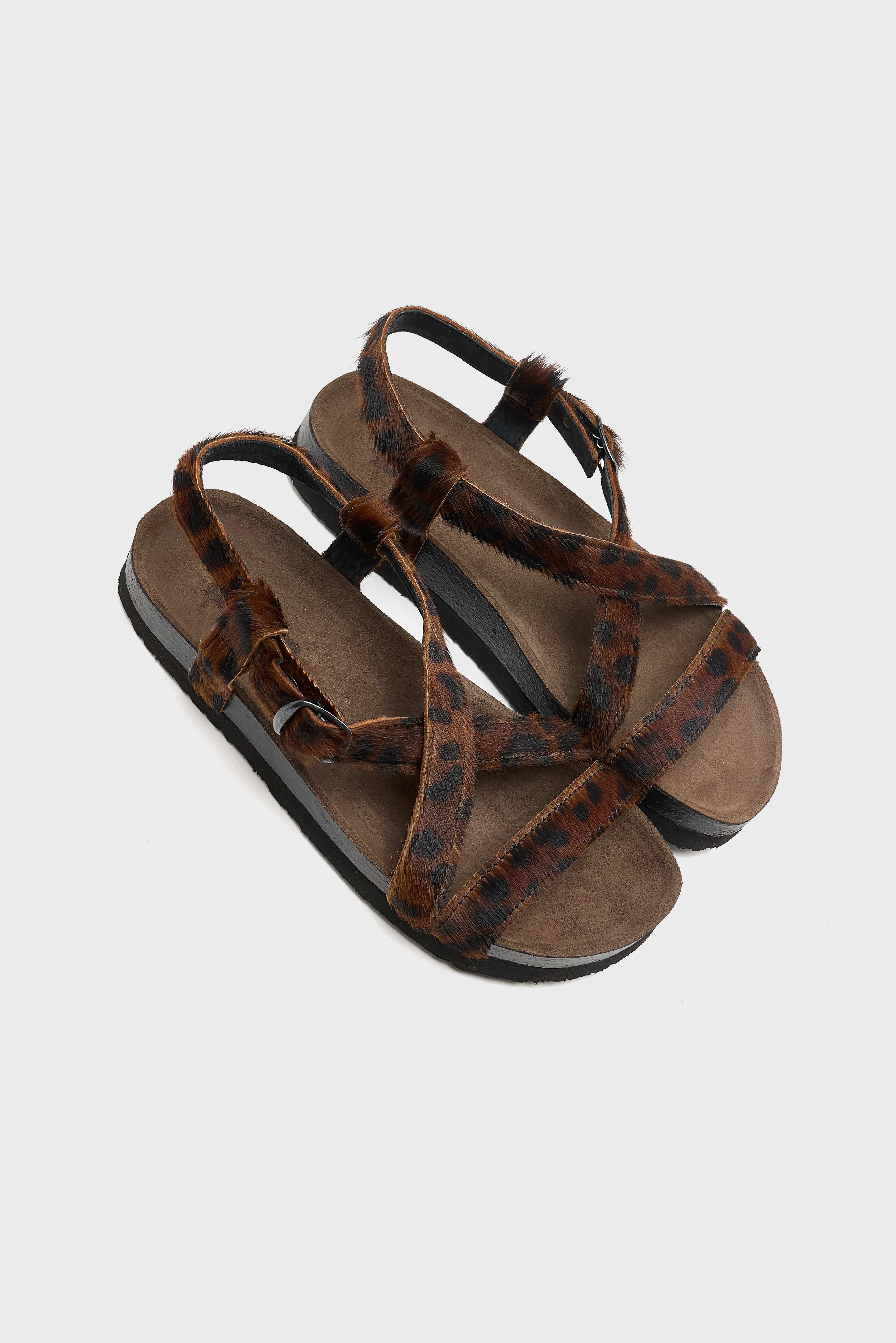 Bellerose Cheetah Ponyhair Cross Strap Sandals  (261 / W / BROWN)