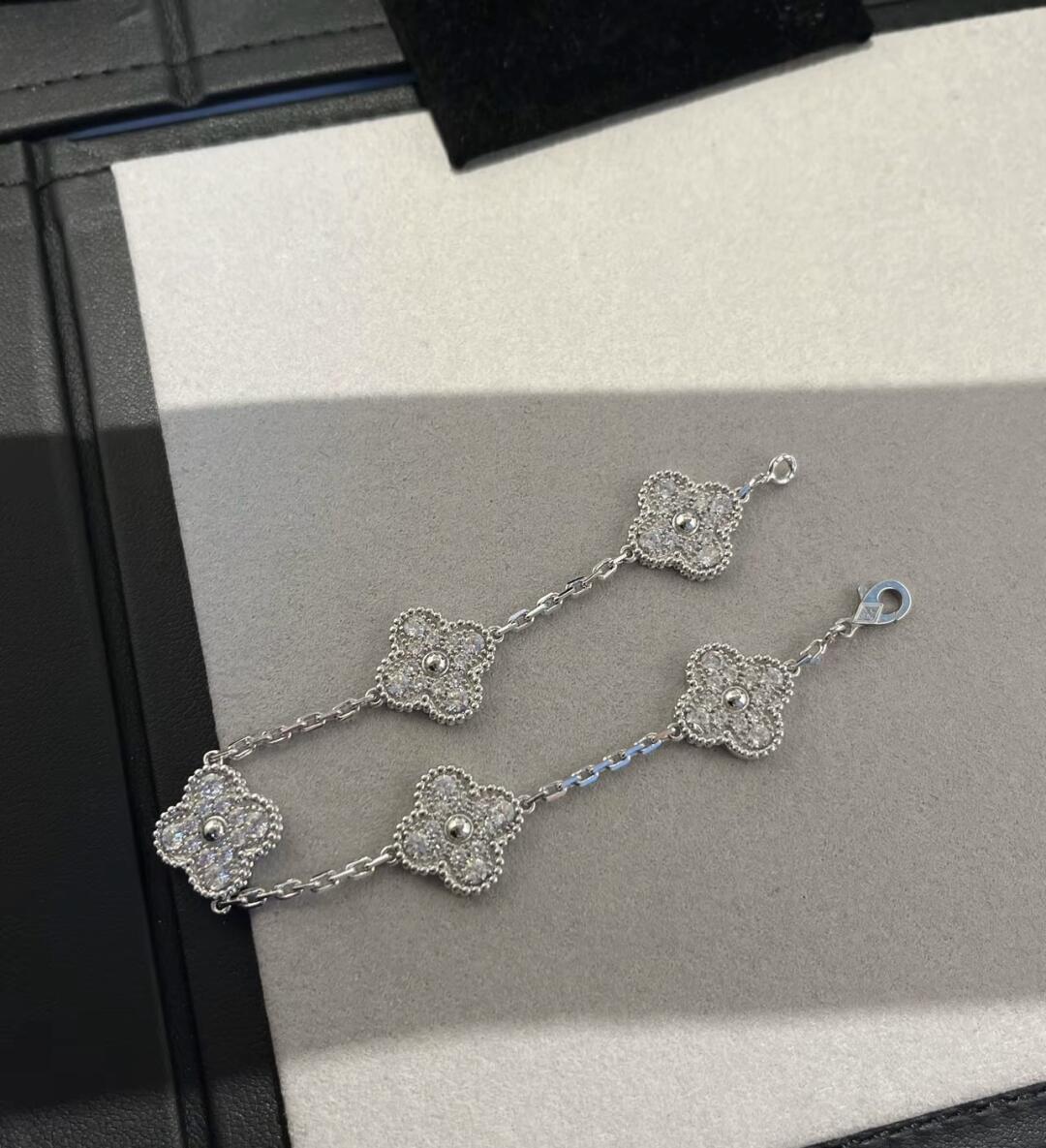 VCA White Gold Diamond Vintage Alhambra Bracelet 5 Motifs - Original Replica Club