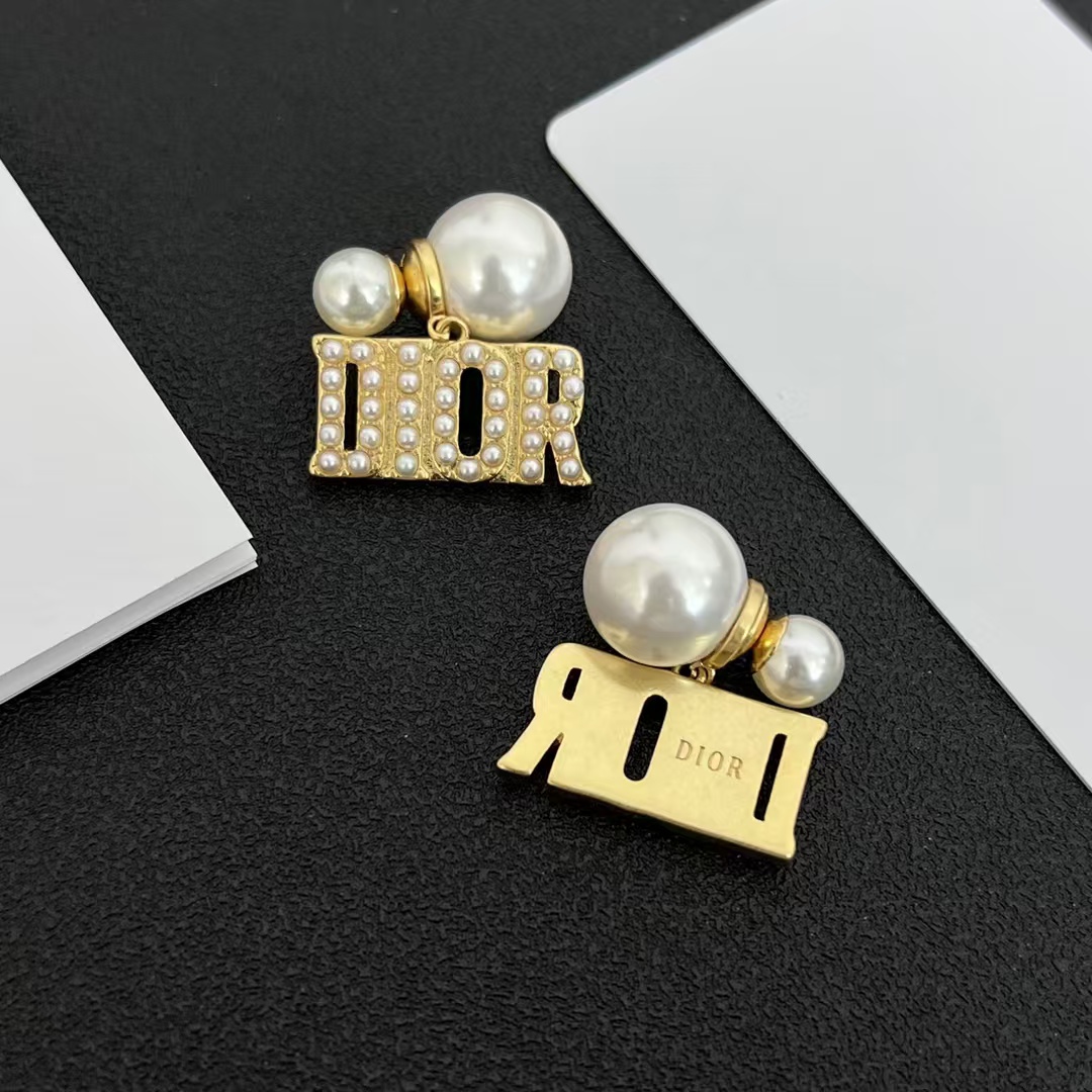 Pearl Paved Dior Letters Earrings - Original Replica Club