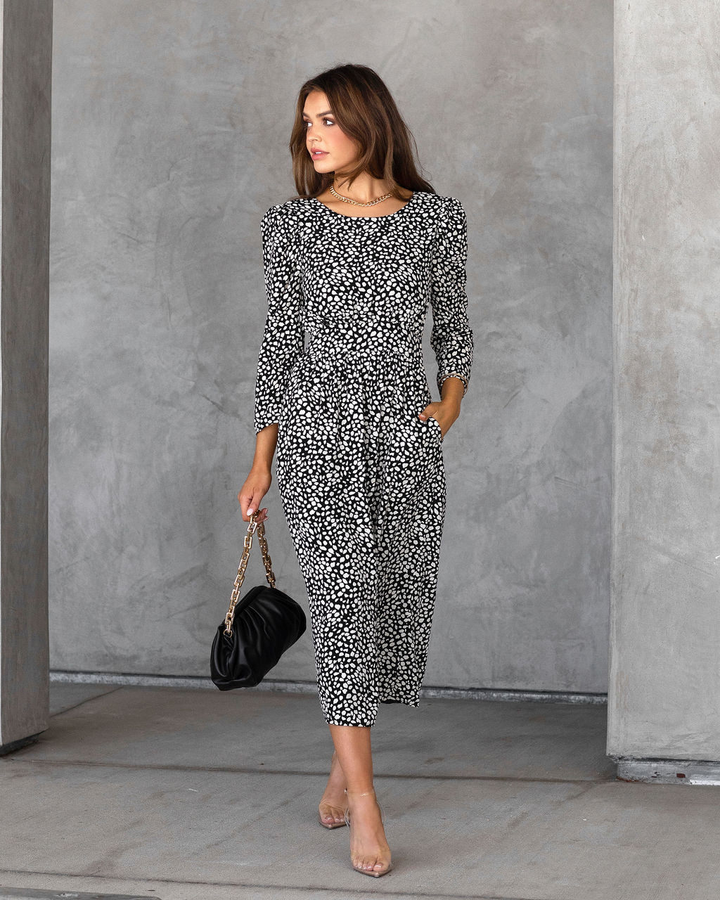 Classically Chic Printed Pocketed Midi Dress - FINAL SALE - Se7enfashion