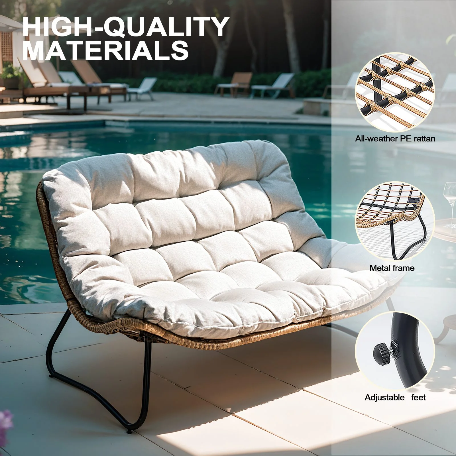Crestlive Products Patio Loveseat, All-Weather Rattan Large Furniture with Soft Cushions, Outdoor Loveseat for Balcony, Poolside, Backyard (Beige) - Image 7