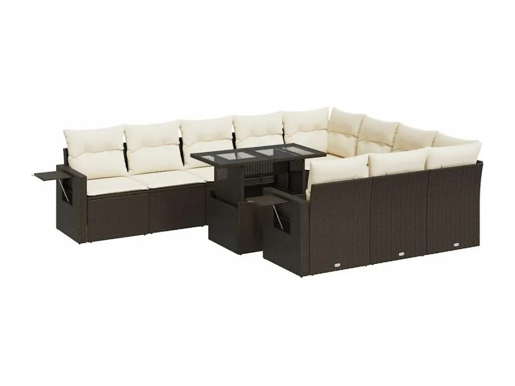Set de sofás de jardín 11 pzas cojines ratán sintético marrón 36497xuvg