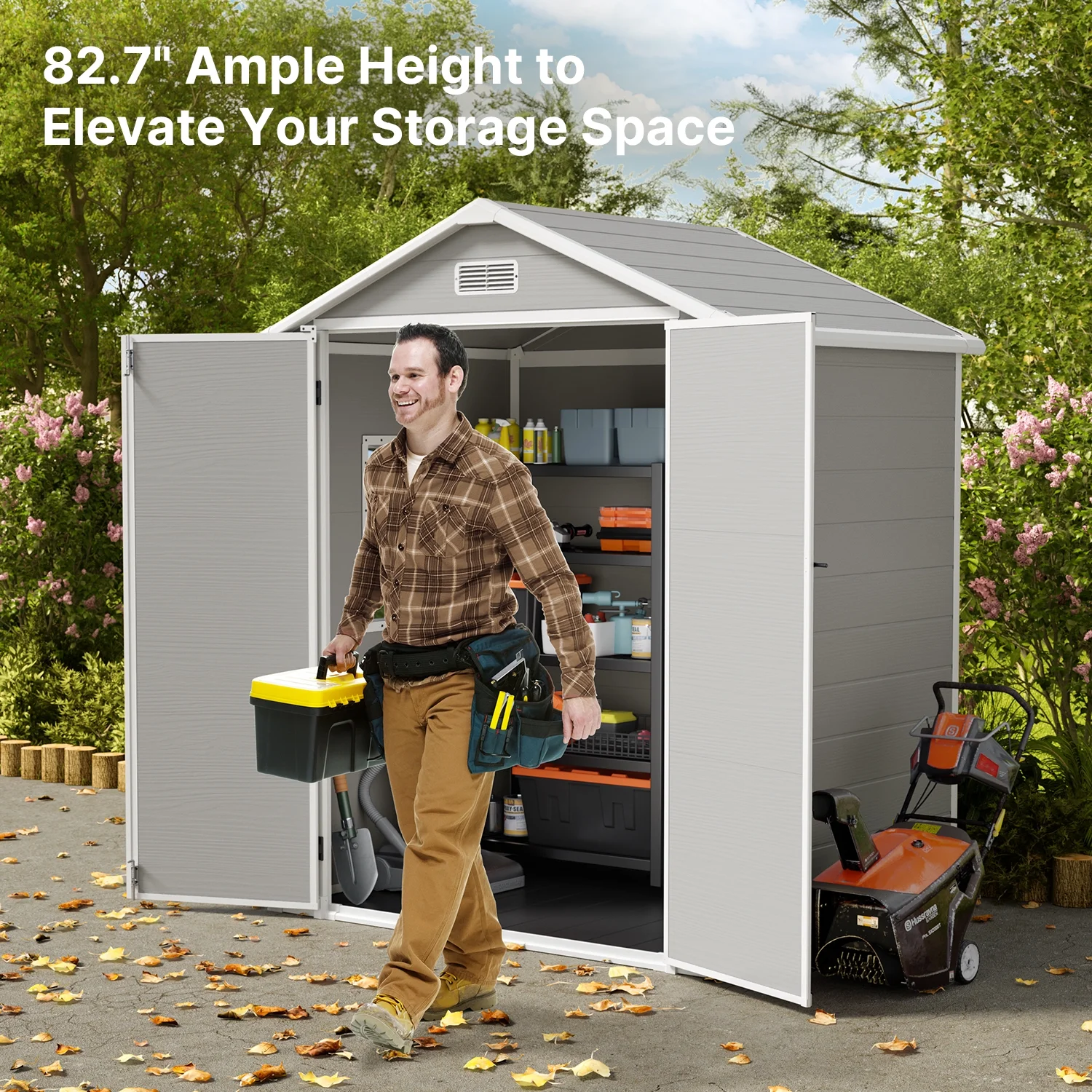 6x4 FT Resin Storage Shed, Lofka Plastic Outdoor Shed with Heavy Duty Floors, 135.6 cu ft, Colorfast, Side Window, Double Lockable Doors for Garden Backyard