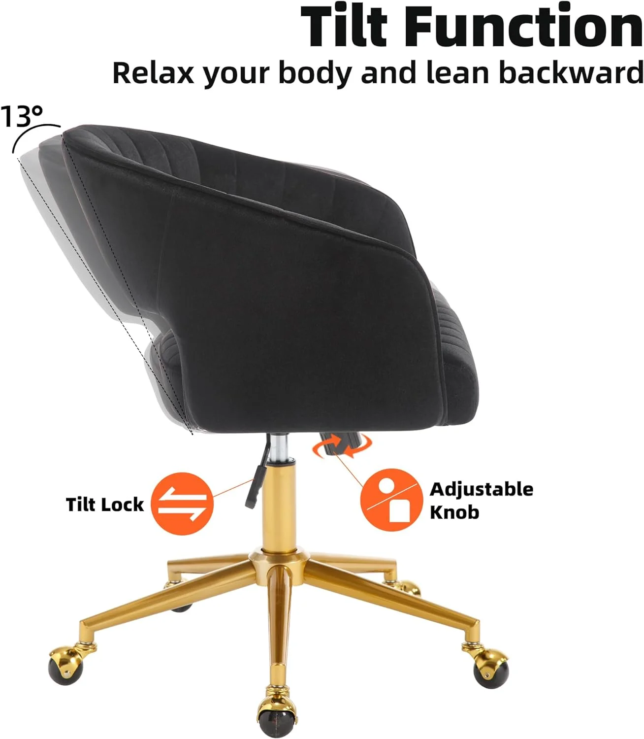 Westice Home Office Desk Chairs, Velvet Task Chair, Height Adjustable Swivel Vanity Chair with Golden Base for Vanity Study, Living Room Computer Room, Beige - Image 55