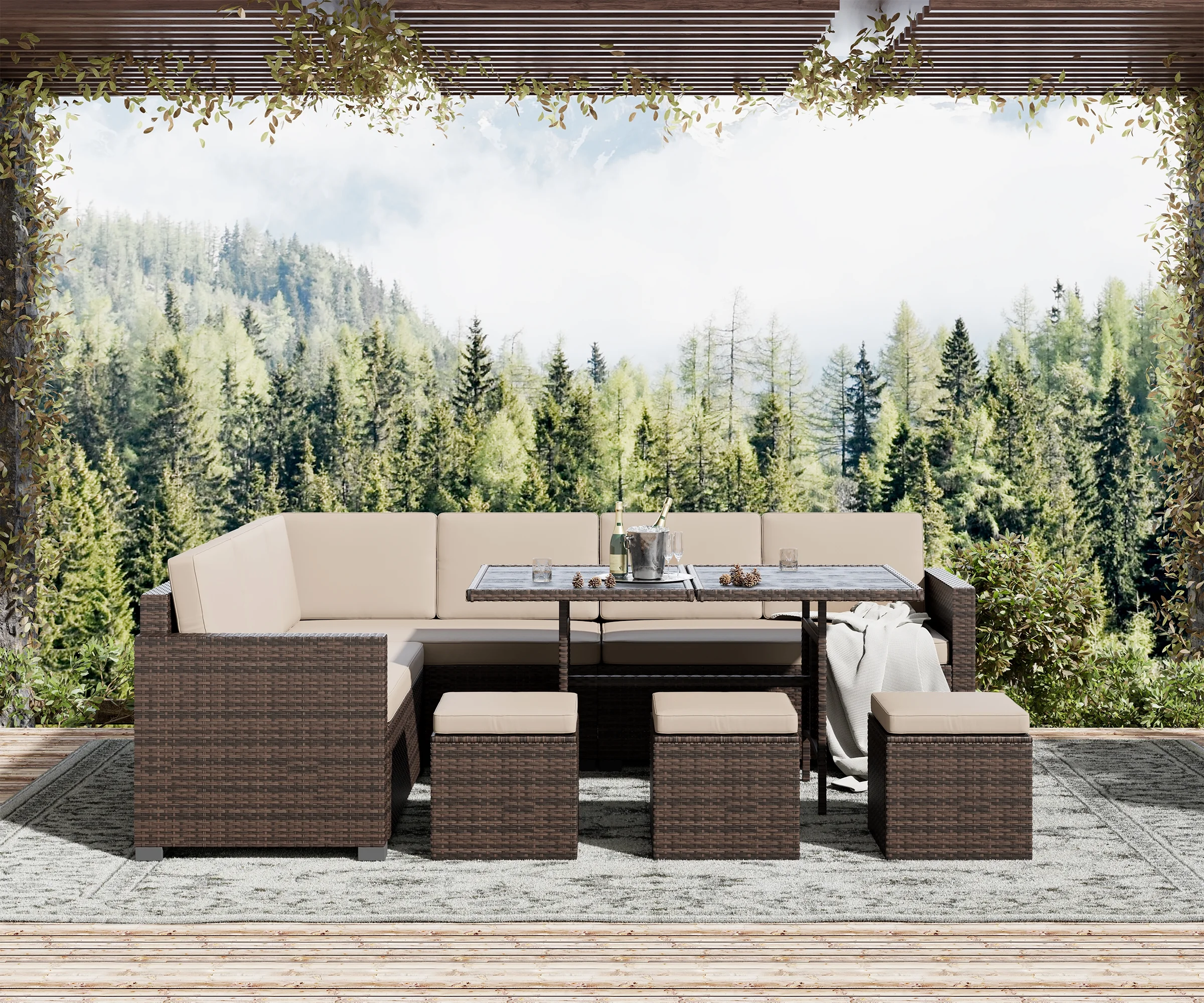 Bifanuo 7 Piece Patio Furniture Set, Outdoor Furniture Patio Sectional Sofa, All Weather PE Rattan Outdoor Sectional with Beige Cushions and Table, Black Wicker - Image 23