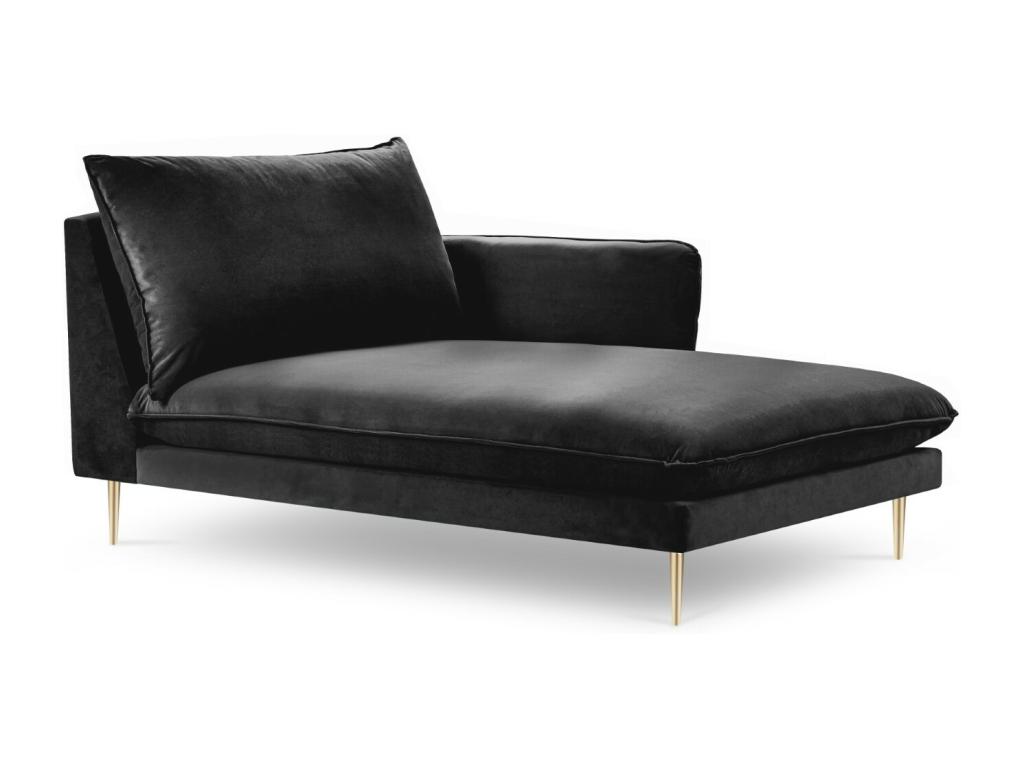 Tucasago - Chaise longue de angulo derecho "Vienna" de terciopelo negro - 170x110x95cm