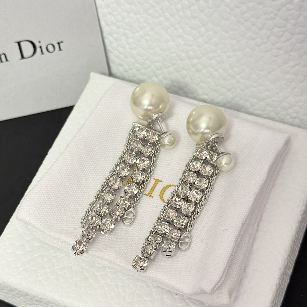 Dior Rhinestone Tassel Earrings - Original Replica Club