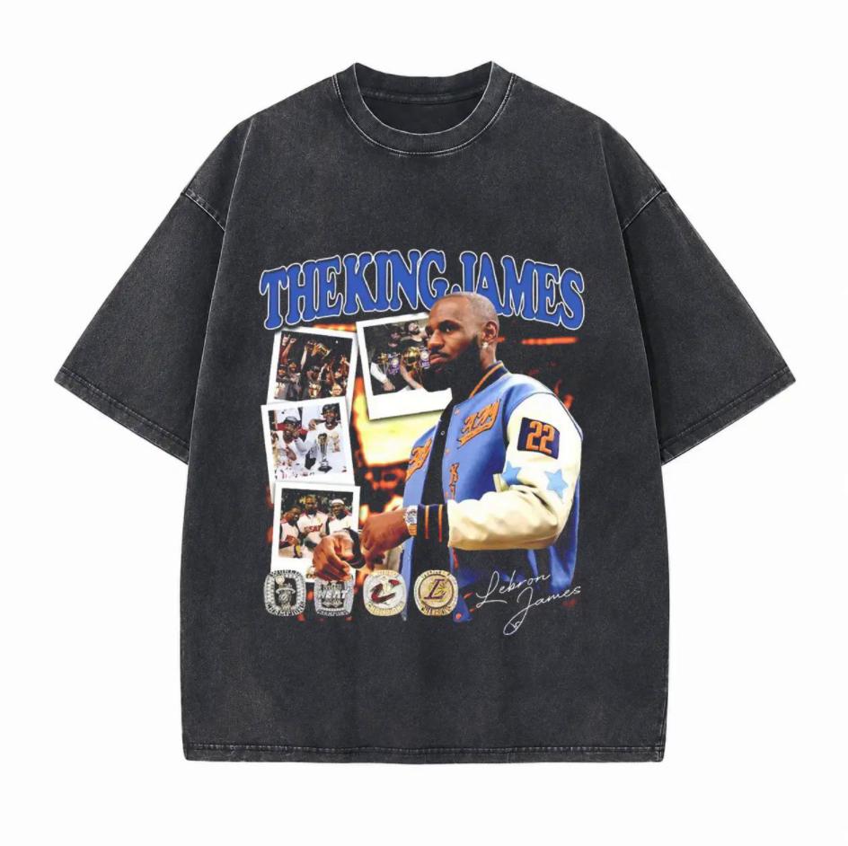 Retro 4X Champion King #23 Graphic Printed Unisex Washed T-Shirt