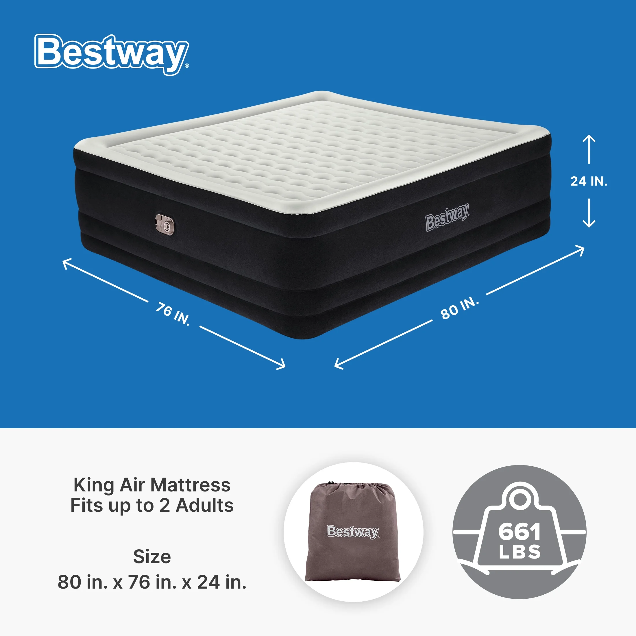 Bestway Tritech Air Mattress King 24" with Built-in AC Pump Included - Image 3