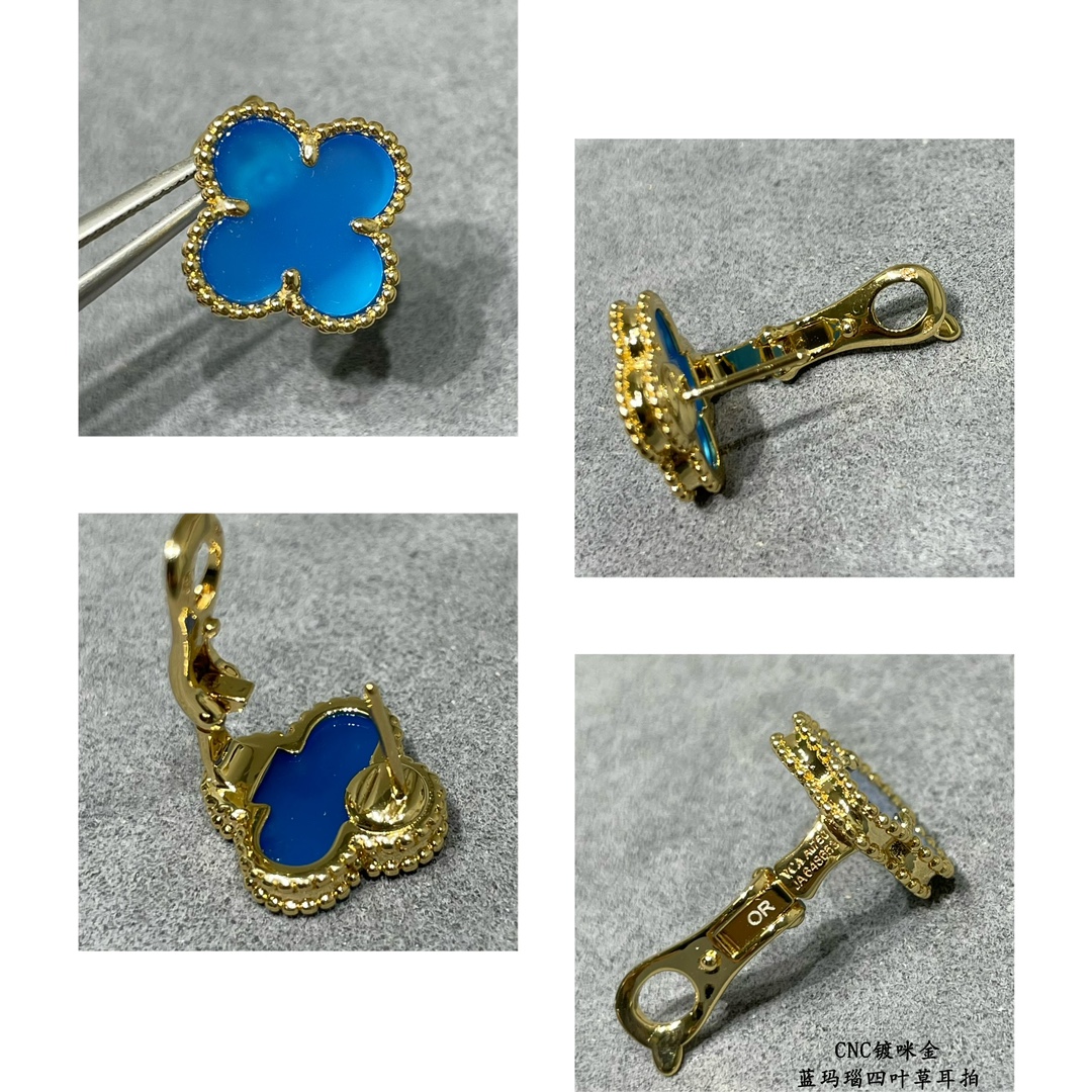 VCA Blue Carnelian Clover Earrings - Original Replica Club