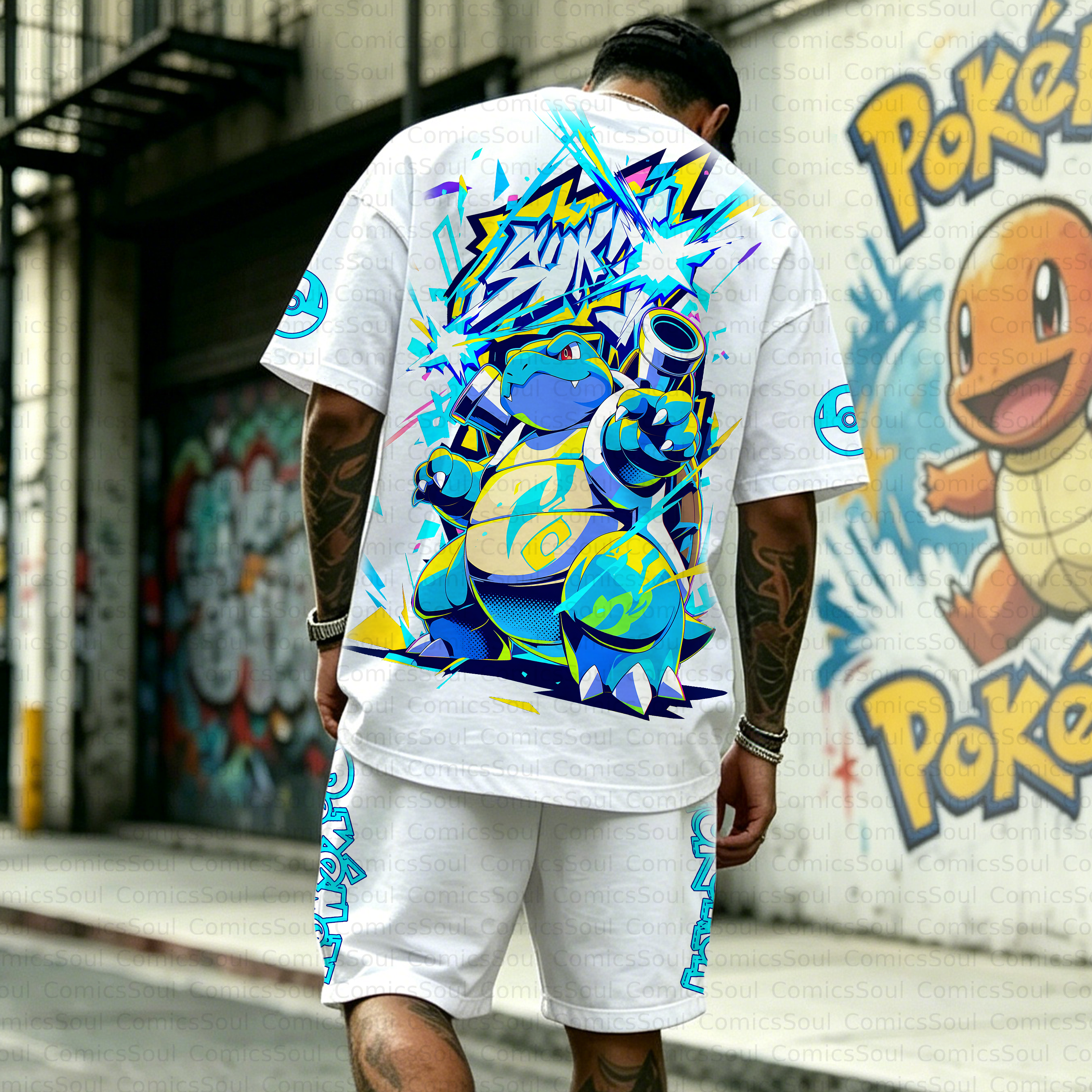 Unisex Anime Inspired Vintage T-shirt& Shorts 2 Pieces Set