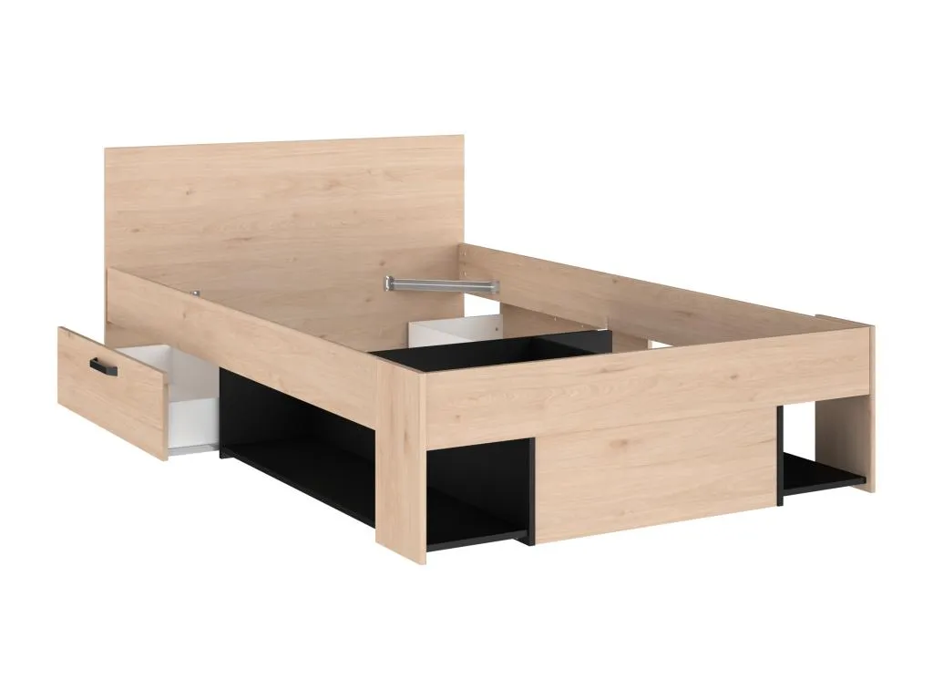 Cama 120 x 190/200 cm con almacenamiento - color: natural y negro - Cosinor yii2965825