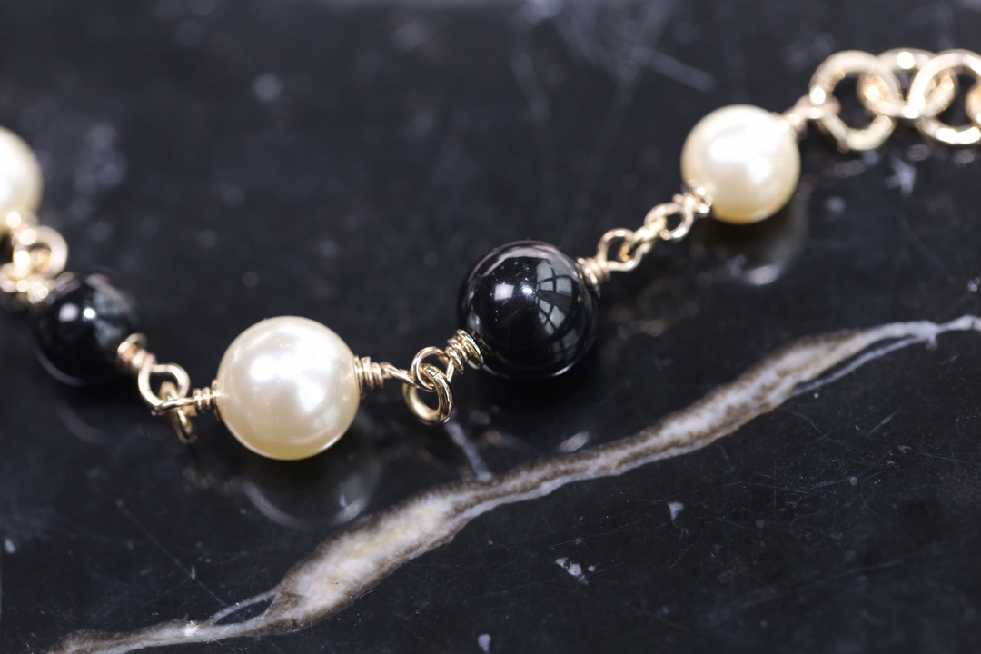 Chanel Black Bead Vintage Pearl Bracelet with CC Charm - Original Replica Club