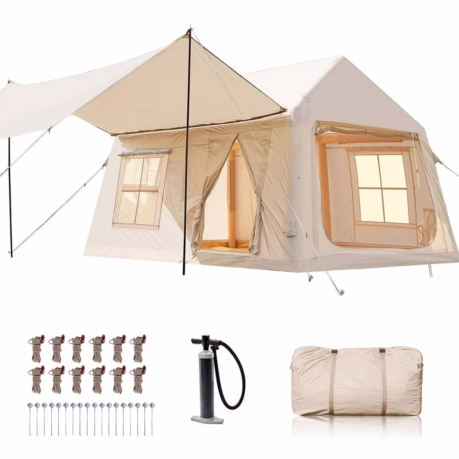 Lilypelle 4-6 Person Blow Up Inflatable Tent with Stove Jack, Hot Tent for Camping with Hand Pump, Waterproof Inflatable Camp Tent with Mesh Windows, Easy Setup Glamping Inflatable House - Image 5