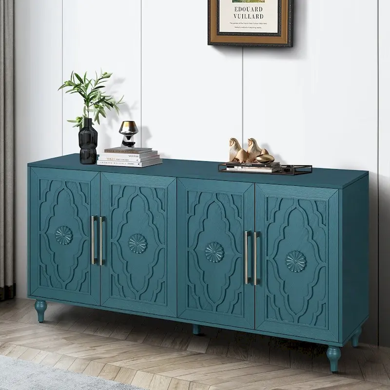 Large Floral Carved Storage Cabinet - Sideboard Buffet