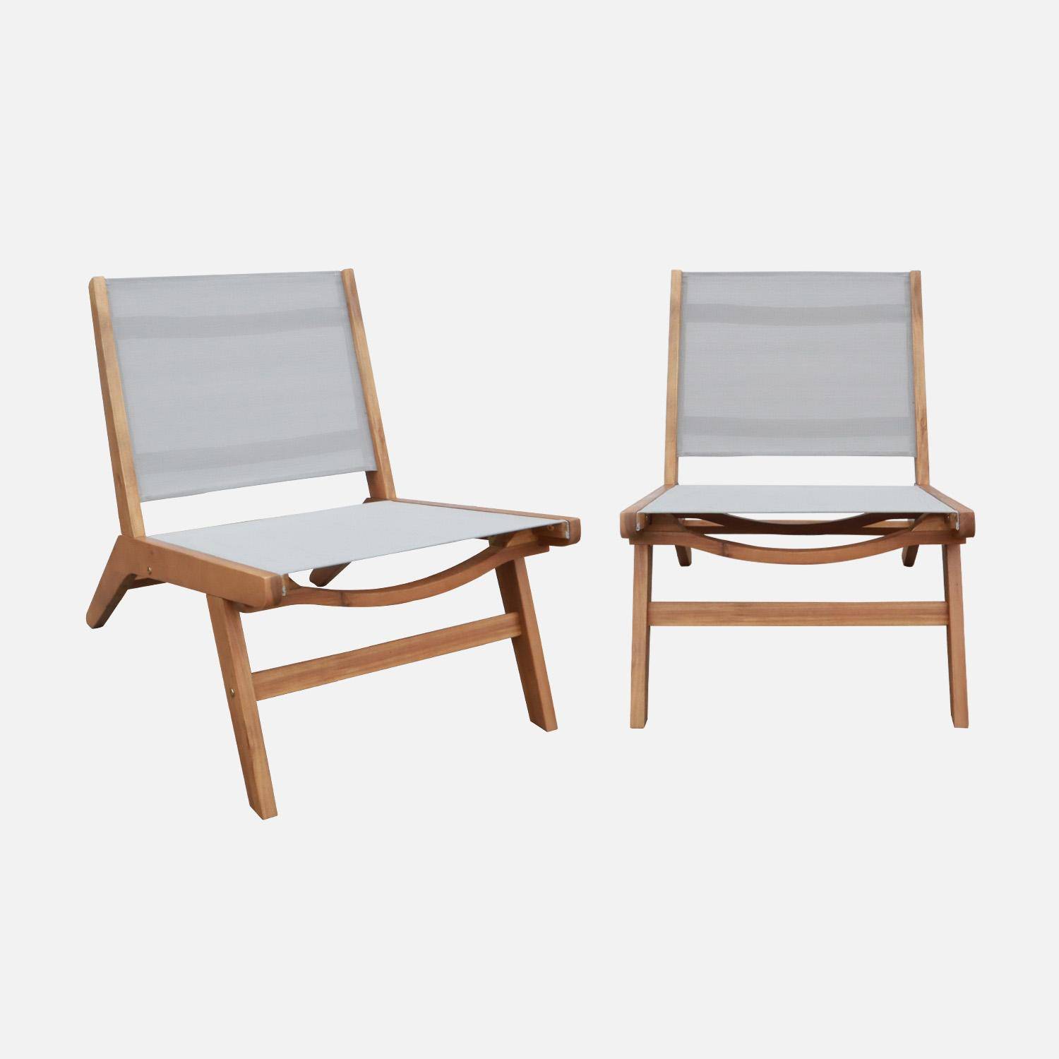 Madera - Sillón relax de madera de acacia y textilene, set de 2