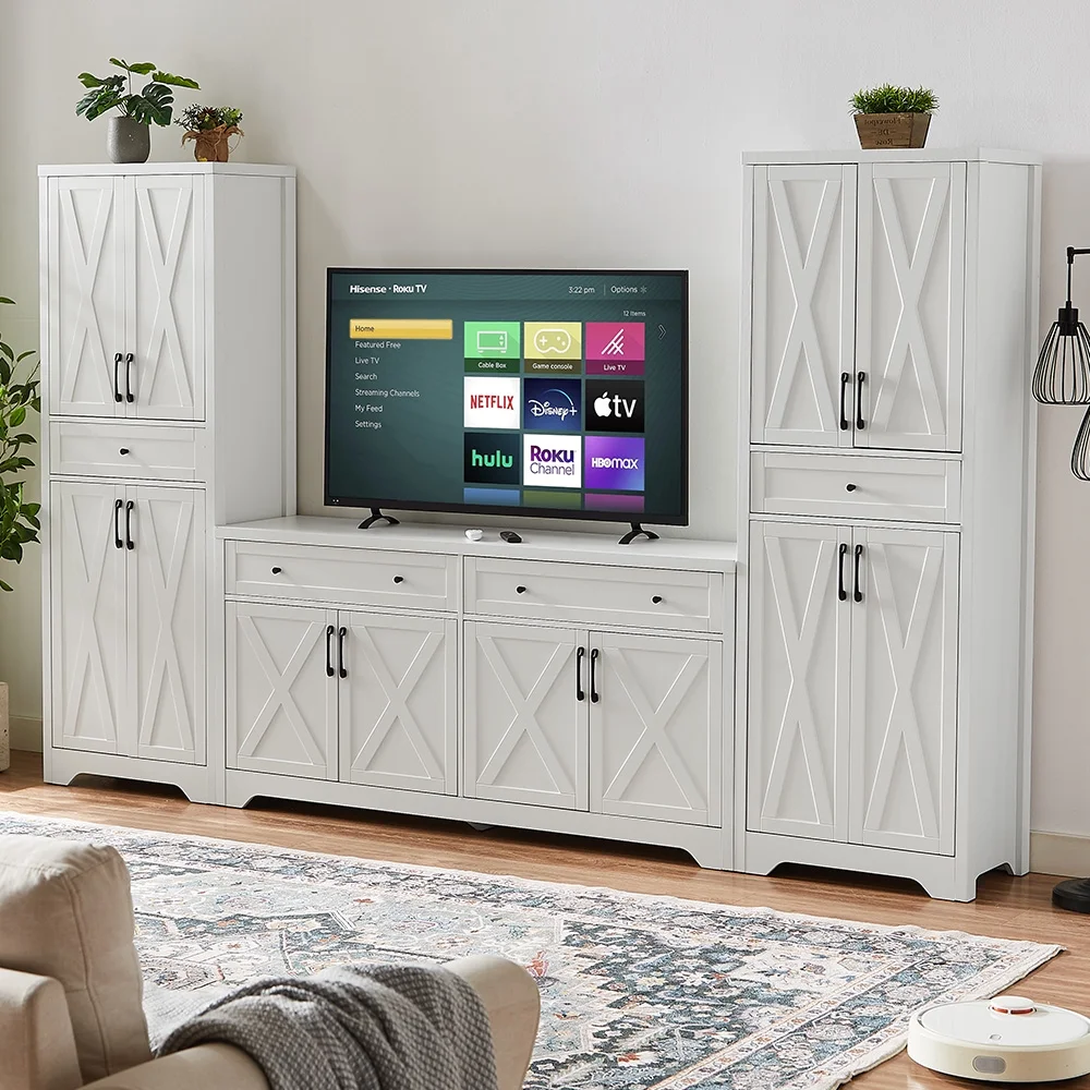 TrumanPick 61"H Large Buffet Sideboard Cabinet, TV Cabinet, Kitchen Pantry for Dining Room, Living Room, 61.3''L x 15''W x 29.8''H, White/Walnut - Image 27