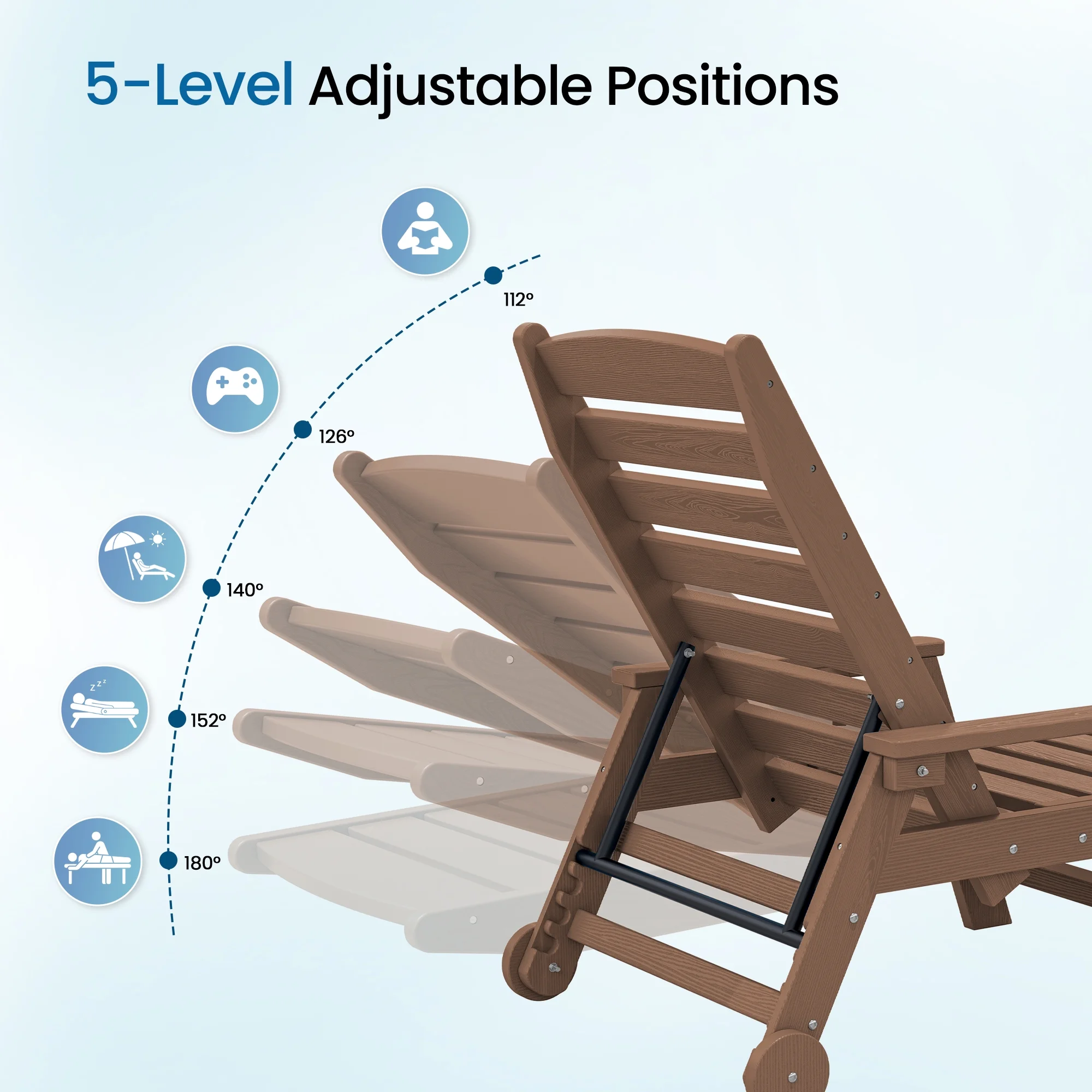 SERWALL Patio Chaise Lounge Chair, 78'' HDPE Outdoor Lounge Chair 5 Positions Pool Lounger Navy Blue - Image 73