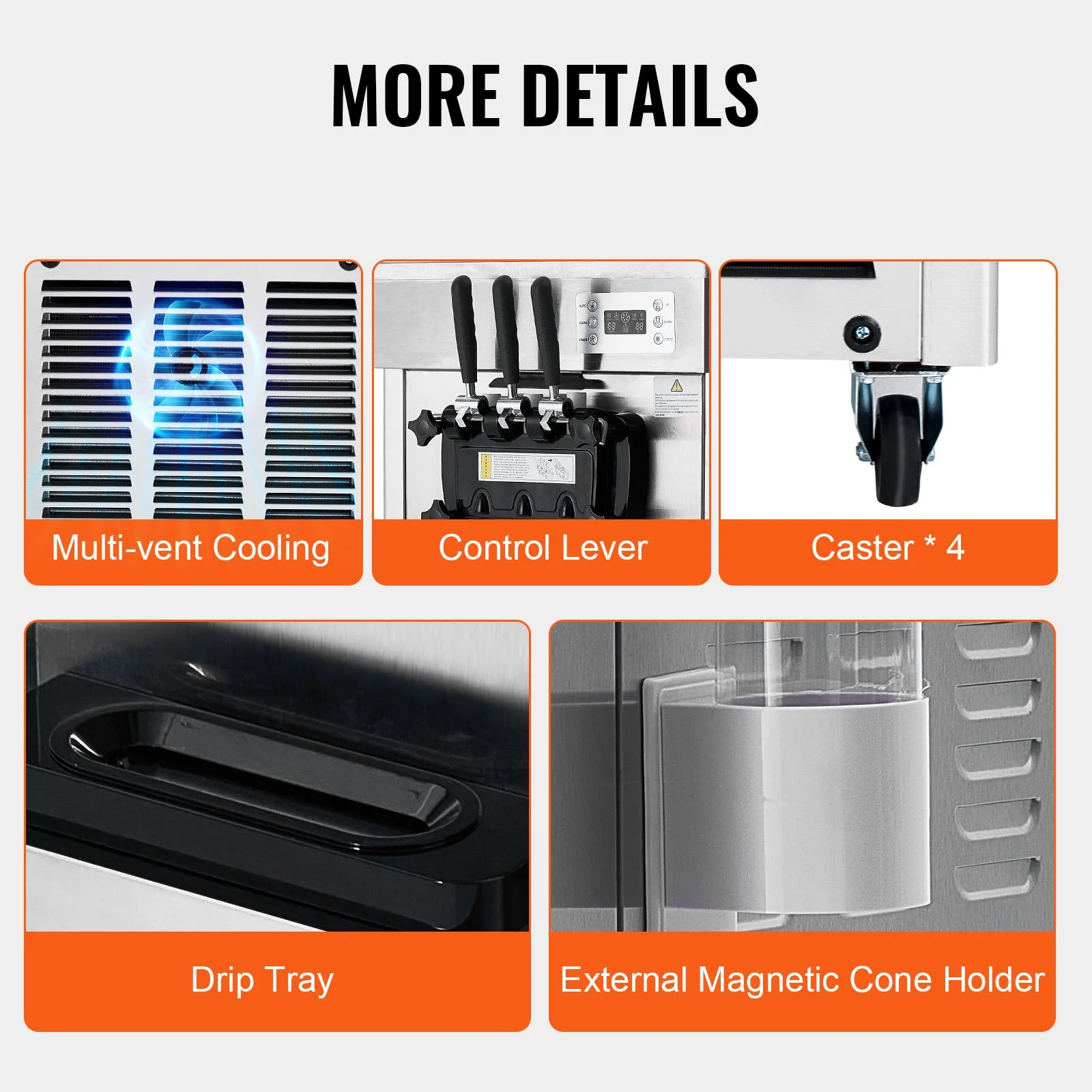KFFKFF Commercial Soft Ice Cream Machine 21-31 L/H Output 3-Flavor LED Display Auto Clean 4.3L/1.1GAL Hopper ,1.7L/0.45gal Cylinder - Image 7