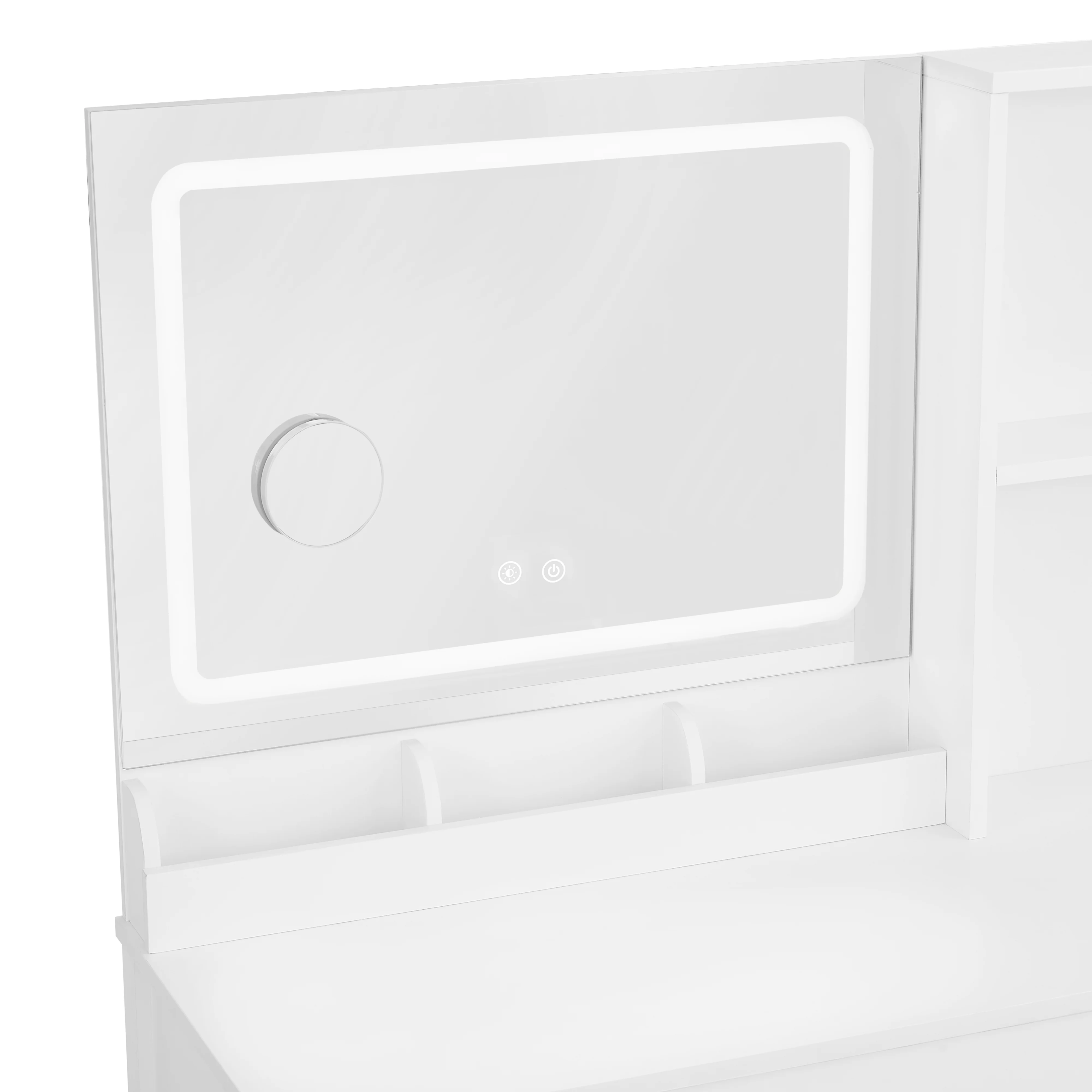 Mainstays Get Ready with Me GRWM Deluxe 2-Piece Vanity and Stool with Lighted Mirror and USB Power, White Finish - Image 12