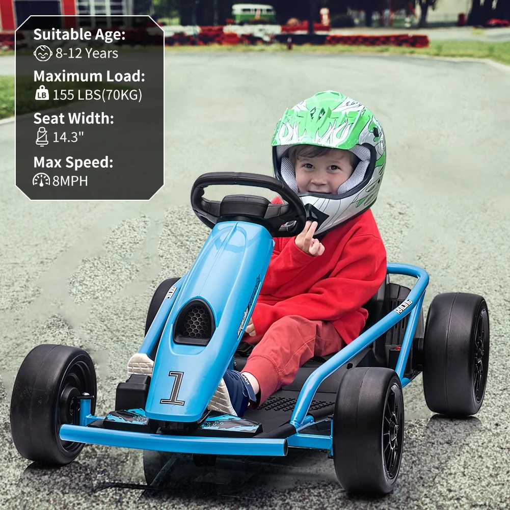 Kojooin Go Kart for Kids,24V Battery 300WX2 Motors Pedal On Foot Go Cart,8MPH High Speed Drifting Car with Slow Start Function,Rose red - Image 17