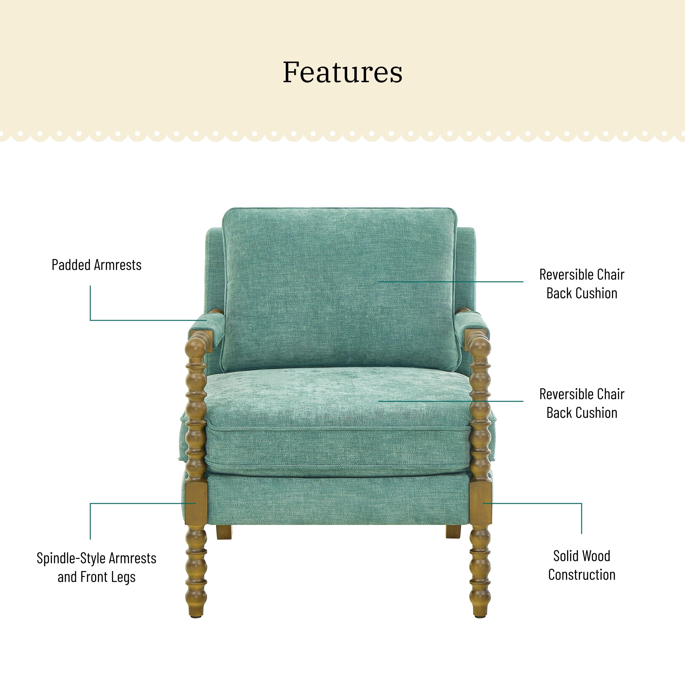 Pioneer Woman Harper Spindle Accent Chair, Jade Fabric Upholstery - Image 2
