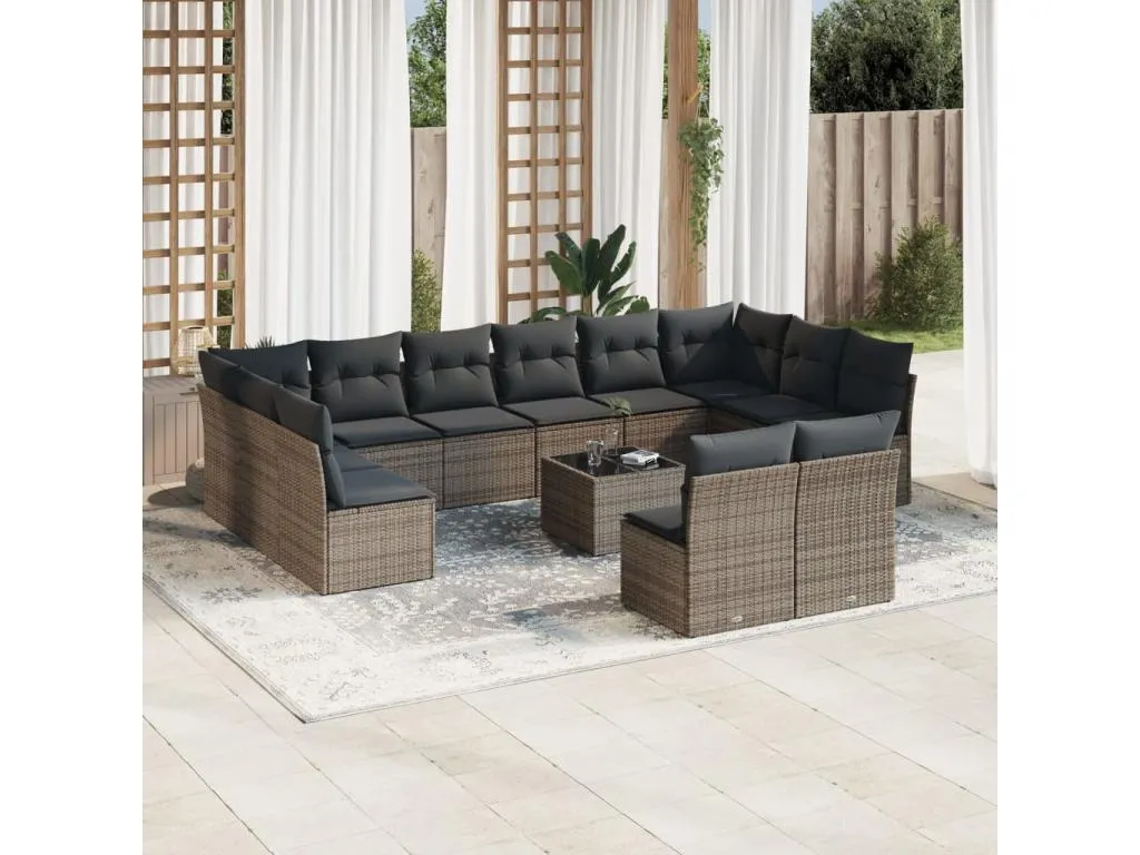 Set sofás de jardín con cojines 13 piezas ratán sintético gris ZSTV00935