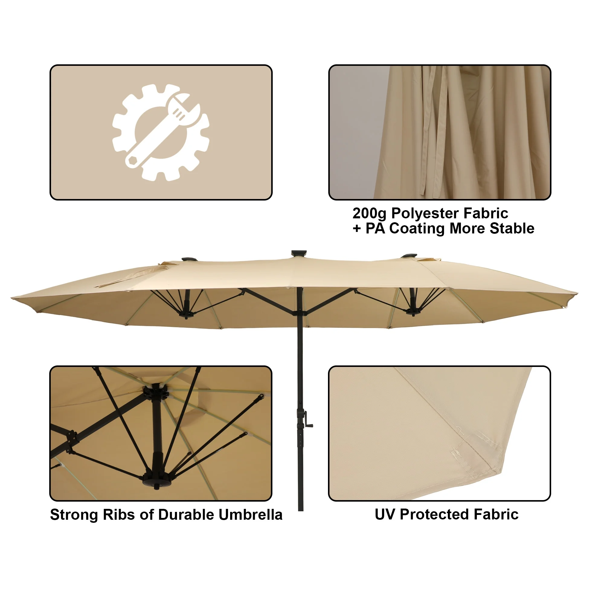 Mondawe 15ft Patio Umbrella, Large Double-Sided Solar LED Outdoor Umbrella with Fiberglass Ribs and Base for Deck Pool, Navy Blue - Image 31