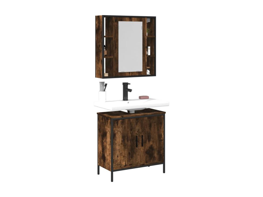 Set de muebles baño 2 pzas madera contrachapada roble ahumado