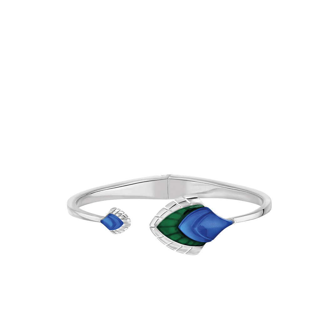 BRACELET PAON - CRISTAL BLEU ET LAQUE VERTE, ARGENT
