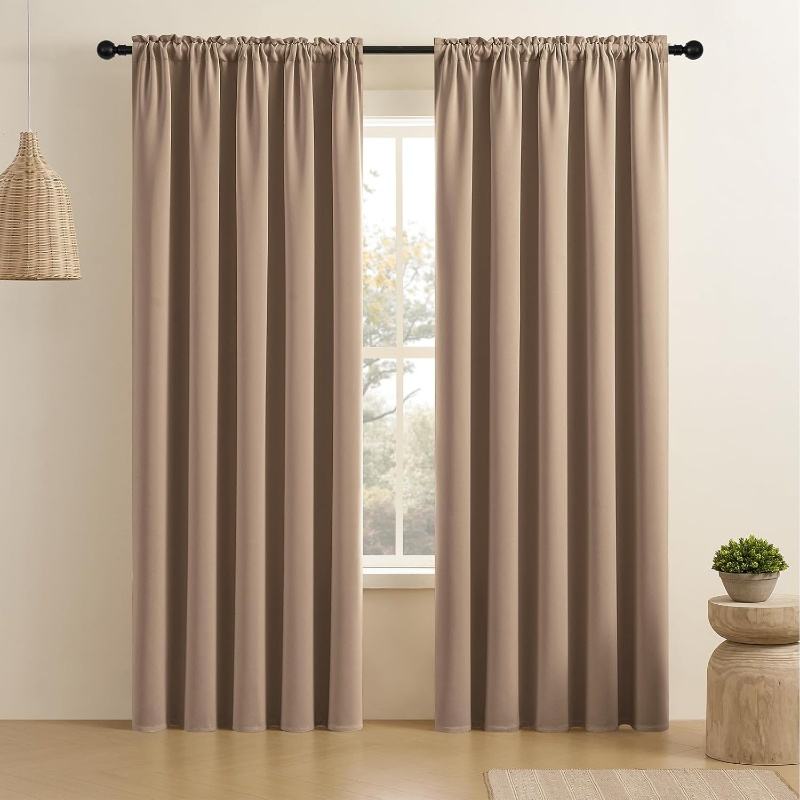 Elegant Three Layer Polyester Linen Curtains Full Light Shading Noise Reducing Privacy Protection Eco Friendly Window Curtains