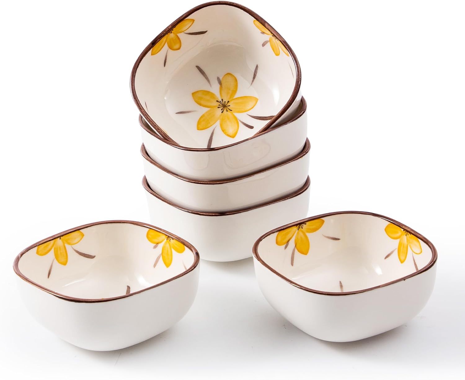 Ceramic Dipping Bowls Set of 6, 5OZ Small Soy Sauce Dishes, Japanese Style Square Pinch Bowls for Sushi Sauce Ketchup BBQ, Oven Microwave Dishwasher Safe, 3.6Inch (Blue Ocean)
