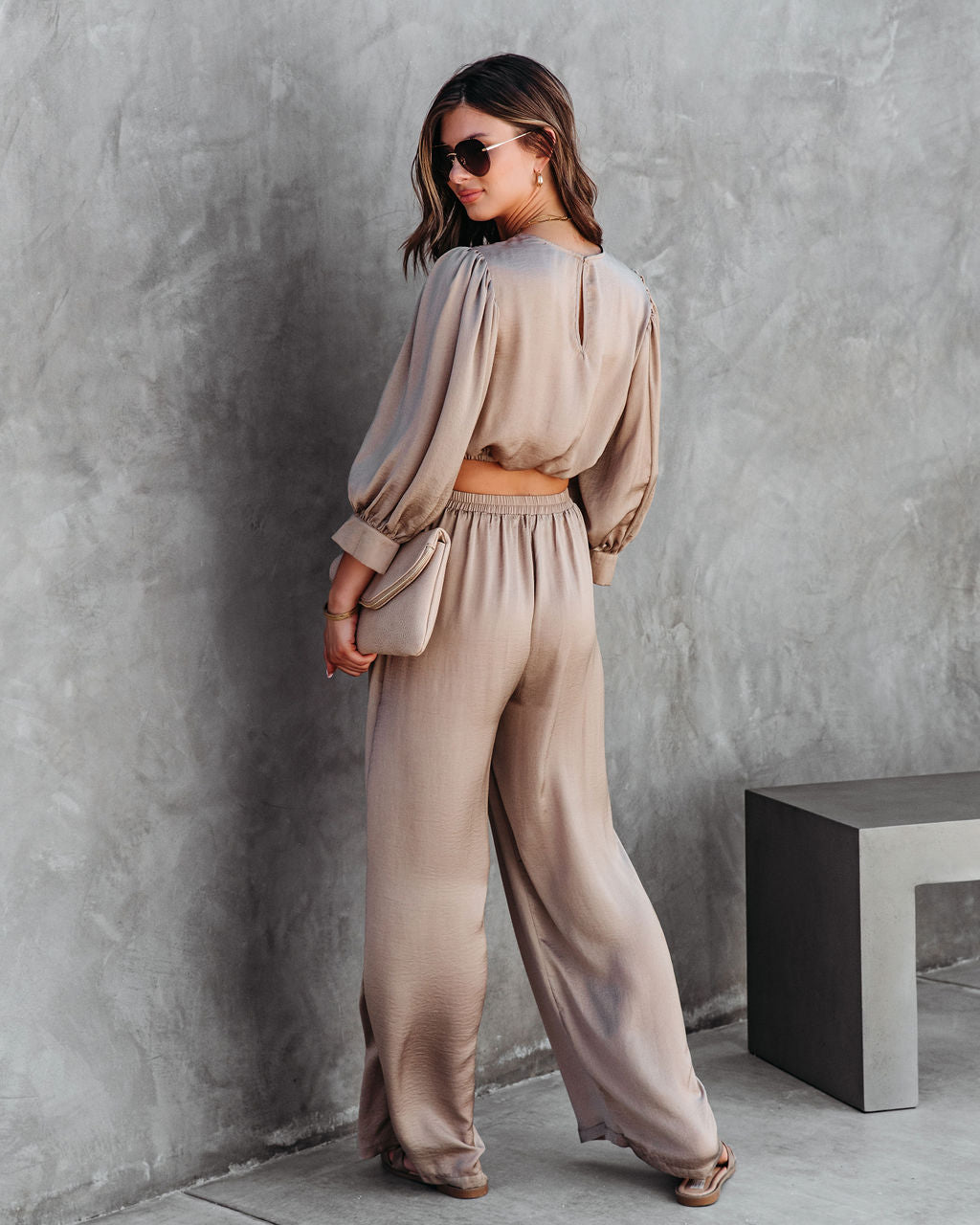Attention Please Balloon Sleeve Crop Top - Taupe - Se7enfashion