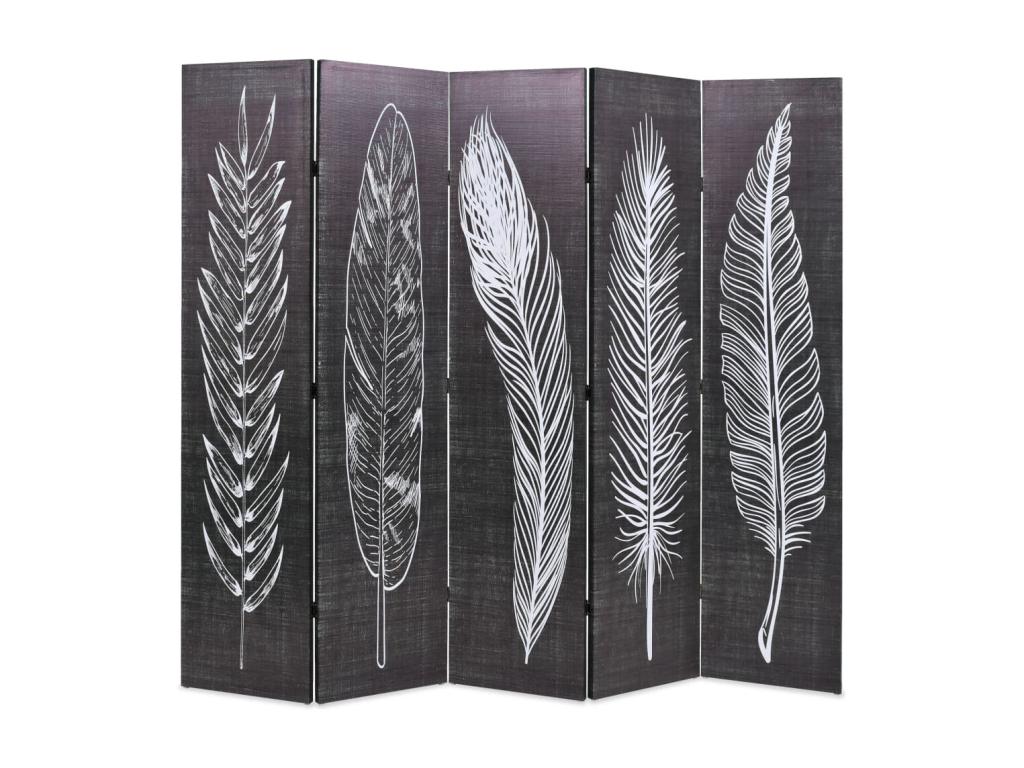 Biombo divisor plegable 200x170 cm plumas blanco y negro