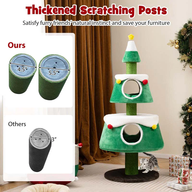 Eletriclife Christmas Cat Tree for Indoor Cats Cute Holiday Cat Tower with 2 Condos