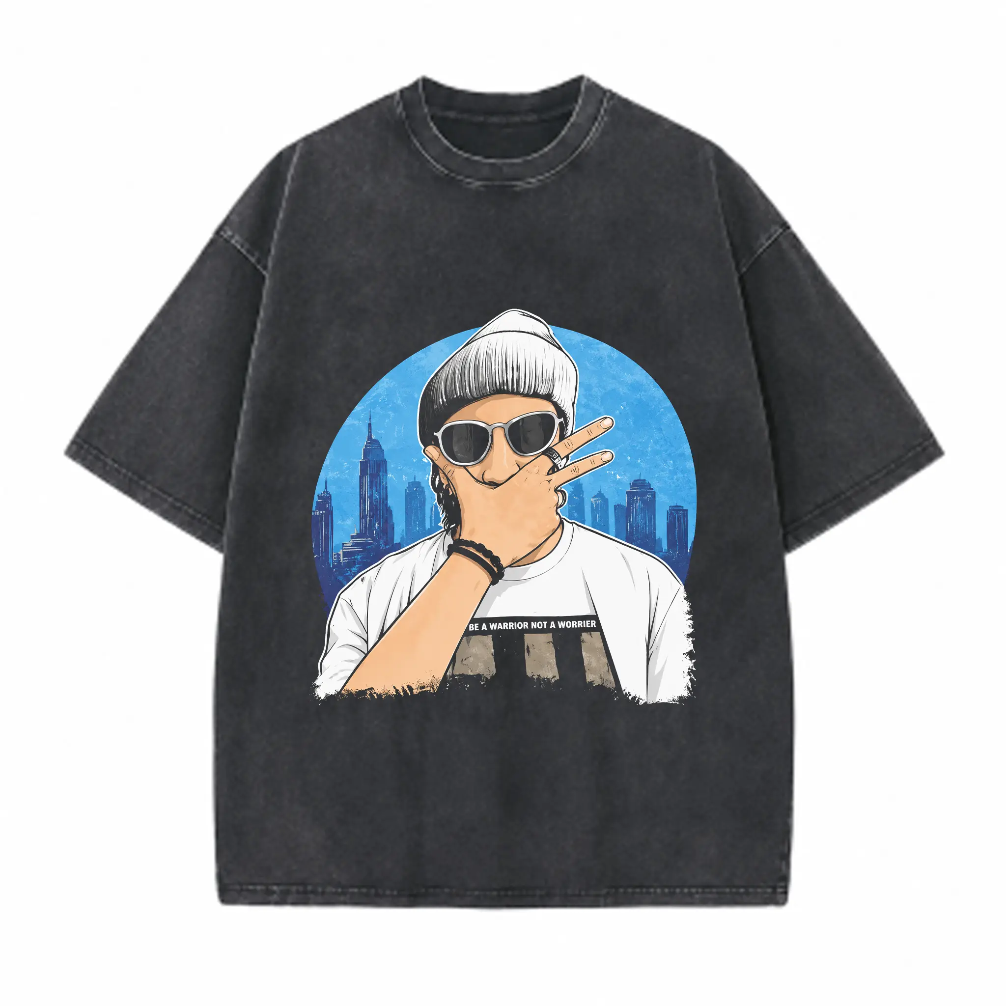Retro Cartoon Character Printed Unisex Washed T-Shirt