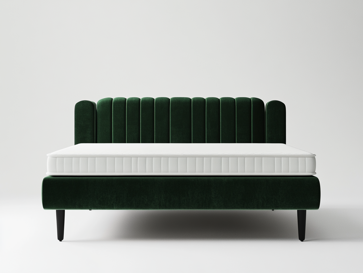Cama con cabecera verde, estructura de madera, material terciopelo, para dormitorio, tamaño 200 cm x 160 cm.