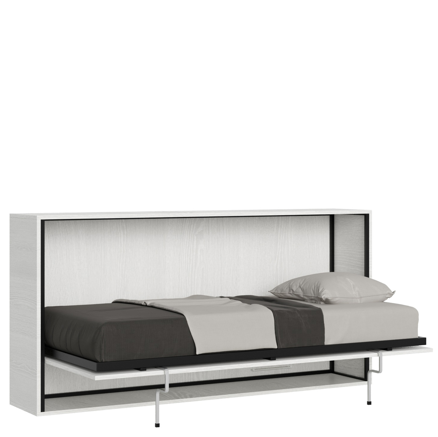 Cama abatible horizontal de 1 plaza, acabado madera de fresno blanco ca8438h6