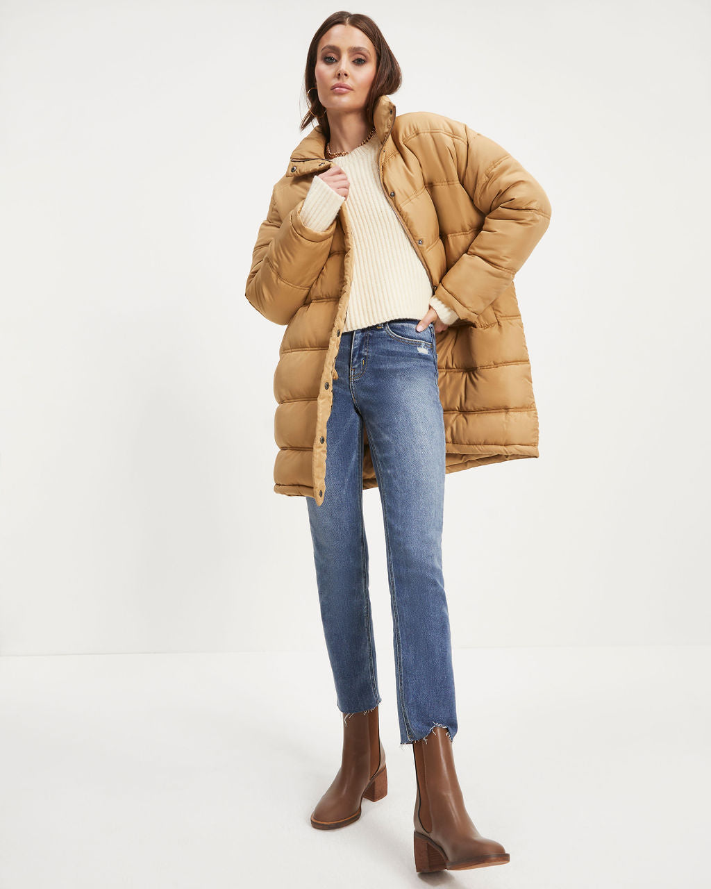 Jacksonia Pocketed Puff Coat - Camel - Se7enfashion