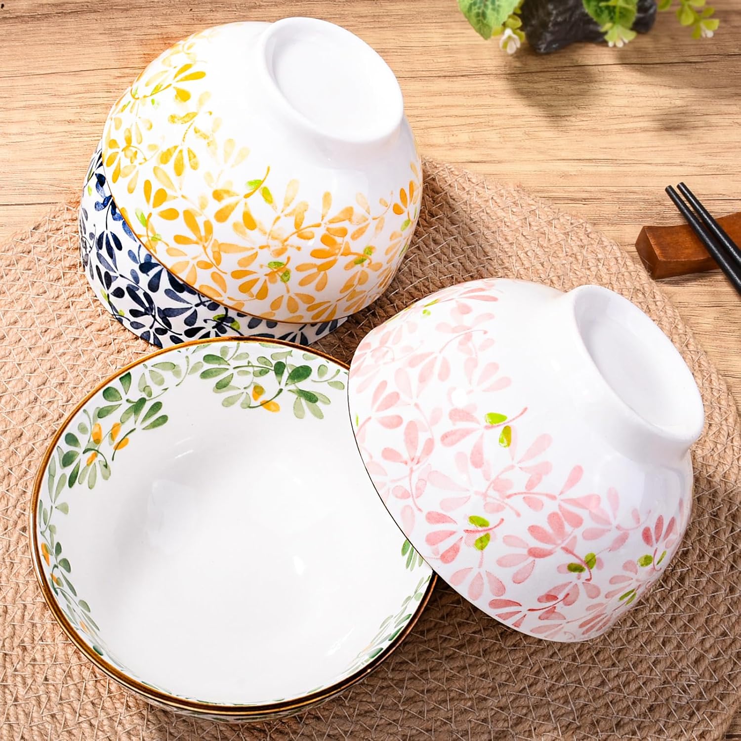 Japanese Ceramic Rice Bowls Set of 4, Porcelain Dessert Bowls Ice Cream Bowls Set Microwave Safe for Snacks, Salad, Dips, Rice
