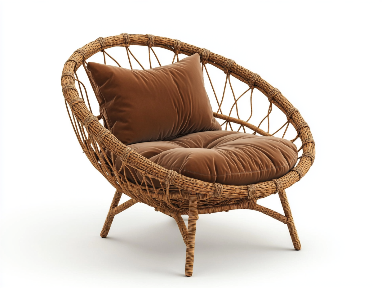 Sillón de mimbre marrón, ratán natural, para interior y exterior, 95 cm