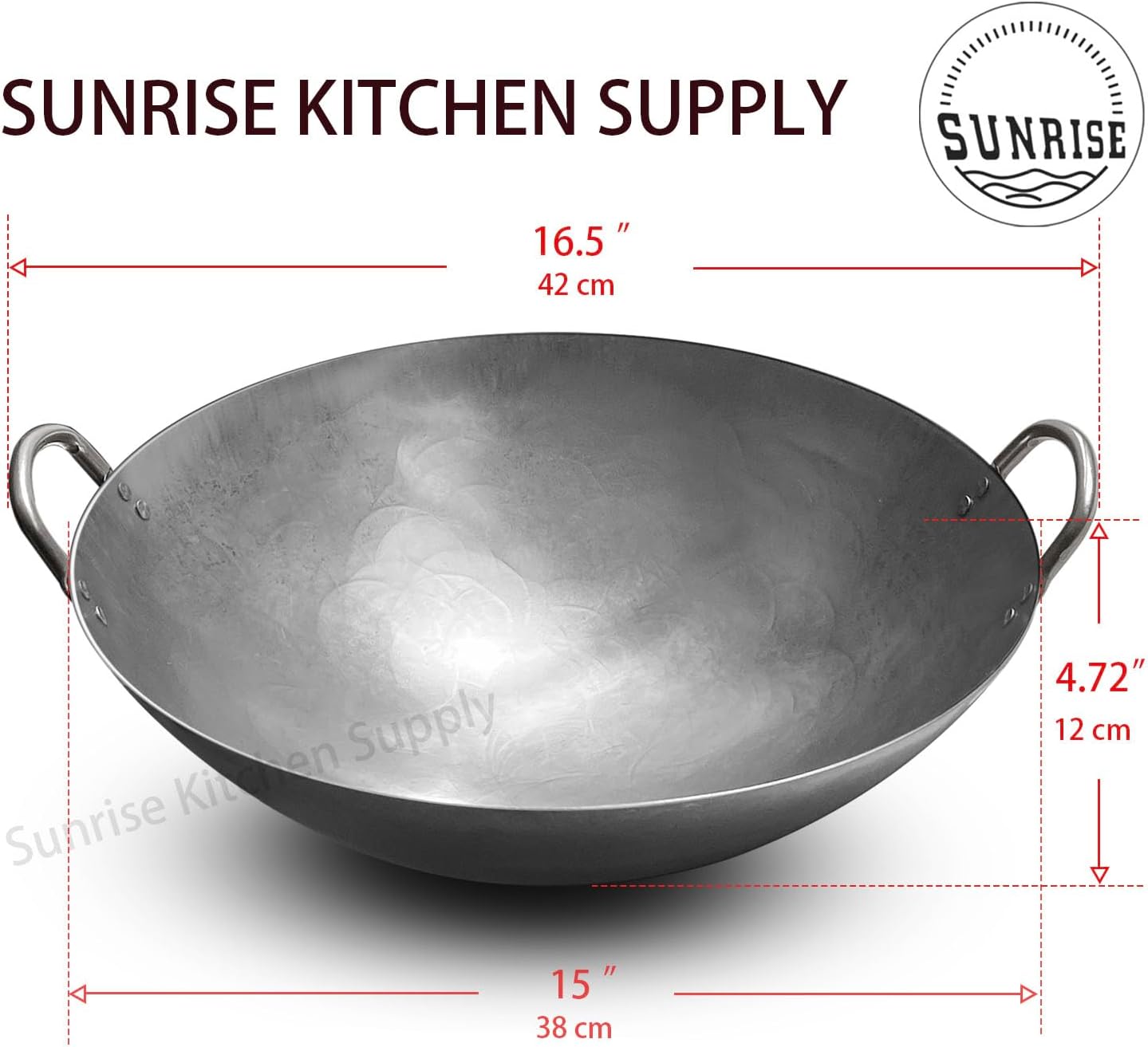 SUNRISE Kitchen Supply Heavy Duty Hong Kong Style Carbon Steel Wok (Round Bottom) 15