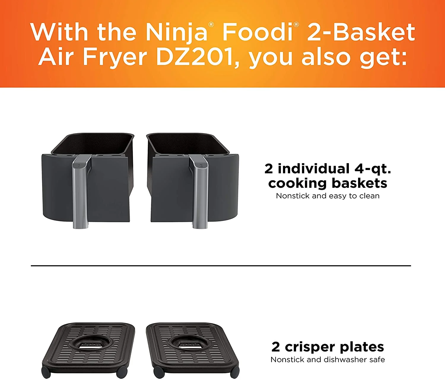 Restored Ninja DZ201 Foodi 6-in-1 2-Basket Air Fryer with DualZone Technology, 8-Quart Capacity, and a Dark Grey Stainless Finish (Refurbished) - Image 10